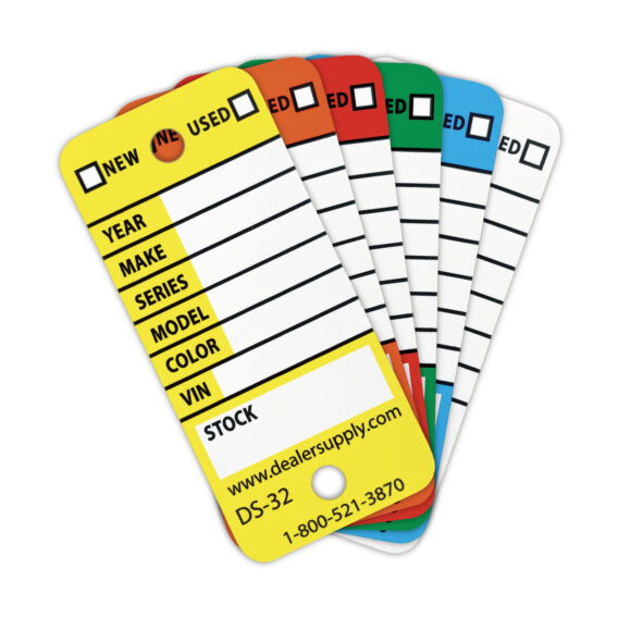 Yellow, Orange, Red, Green, Blue, and White Waterproof Rigid Vinyl Key Tag Group