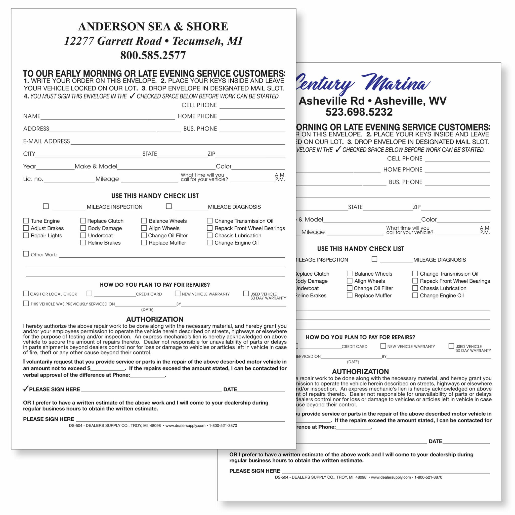 Powersports Vehicle Repair Forms - Powersports Dealer Supply