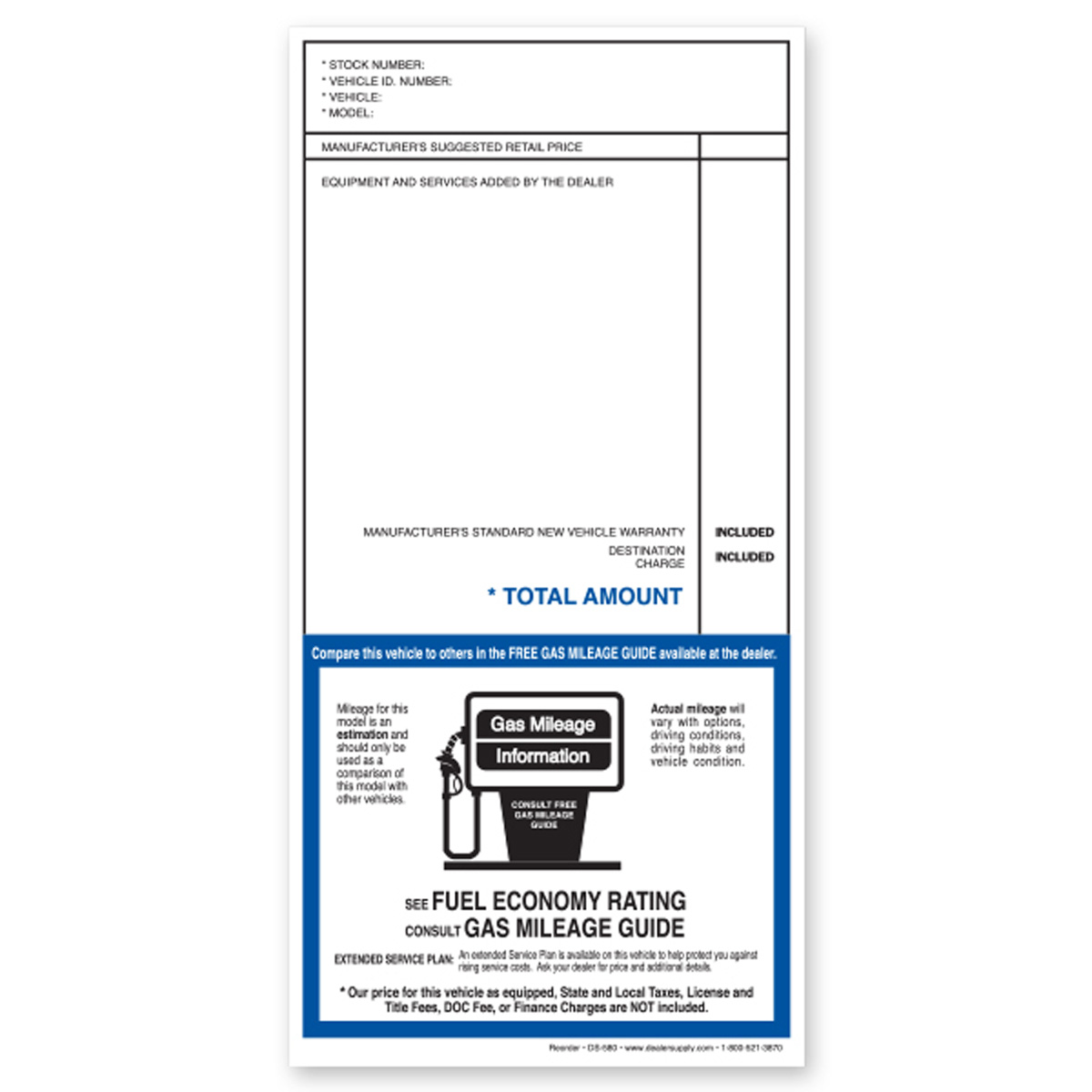 Reconciliation/Addendum Stickers - Powersports Dealer Supply